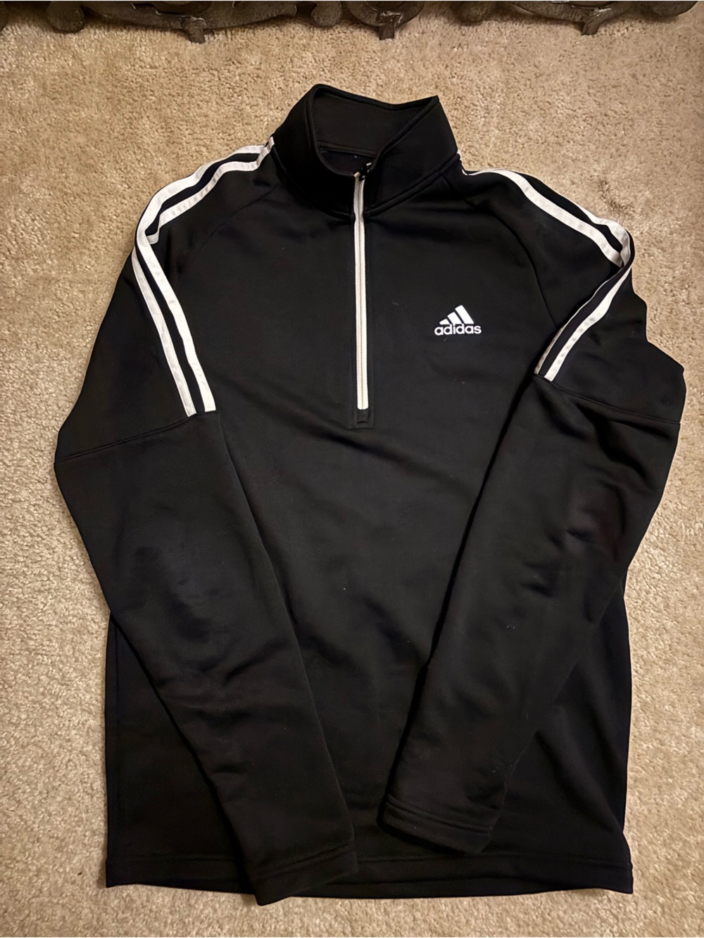 adidas Black Quarter-Zip Pullover with White Stripes